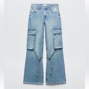 NWT Zara TRF Belt Loop Cargo Jeans Denim 8197/034 in Light Blue 2